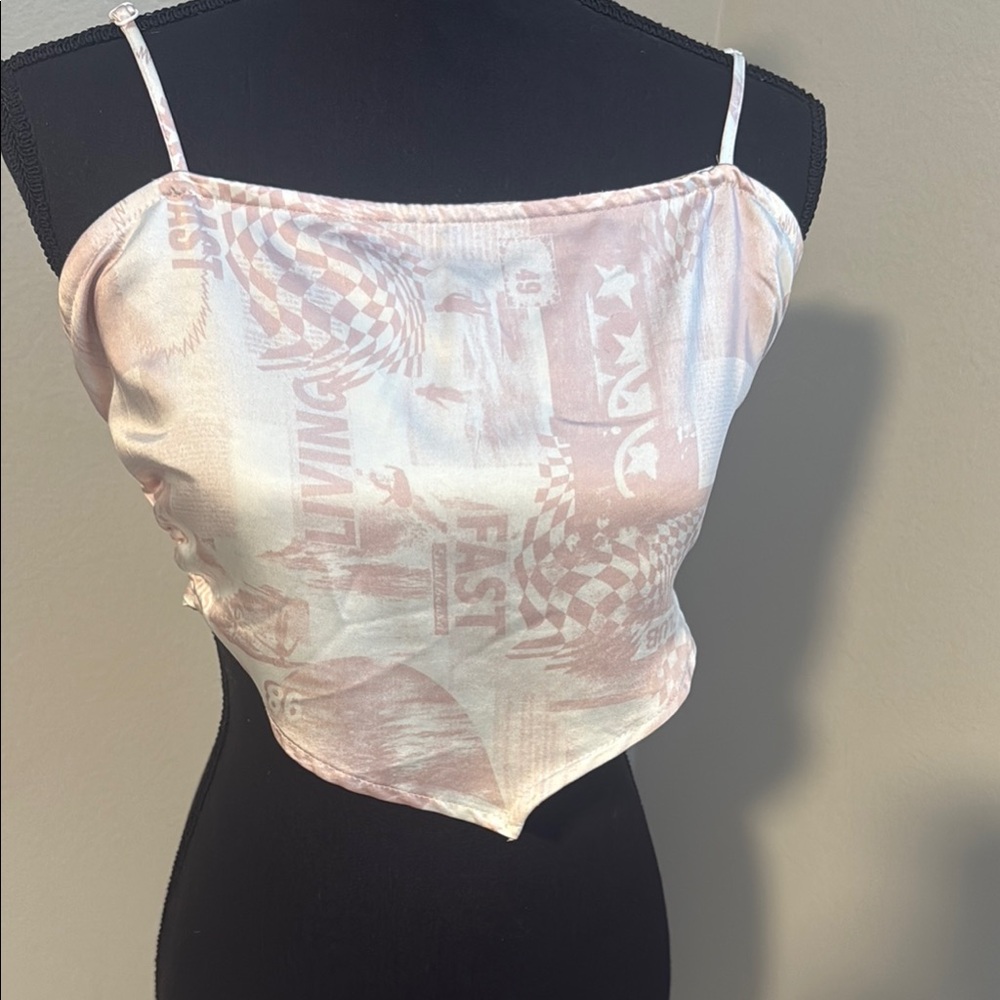 Western handkerchief satin pink graphic Women's Top - size Medium EUC